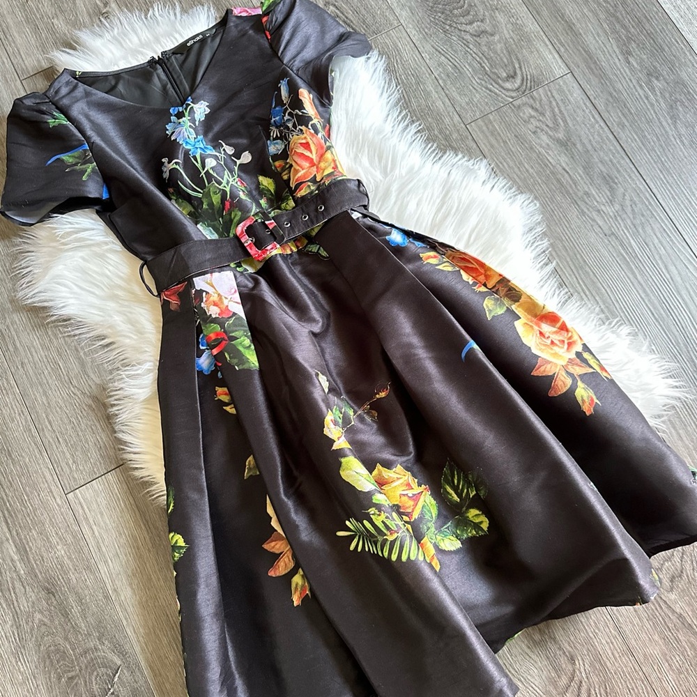 Eshakti rose print dupioni dress